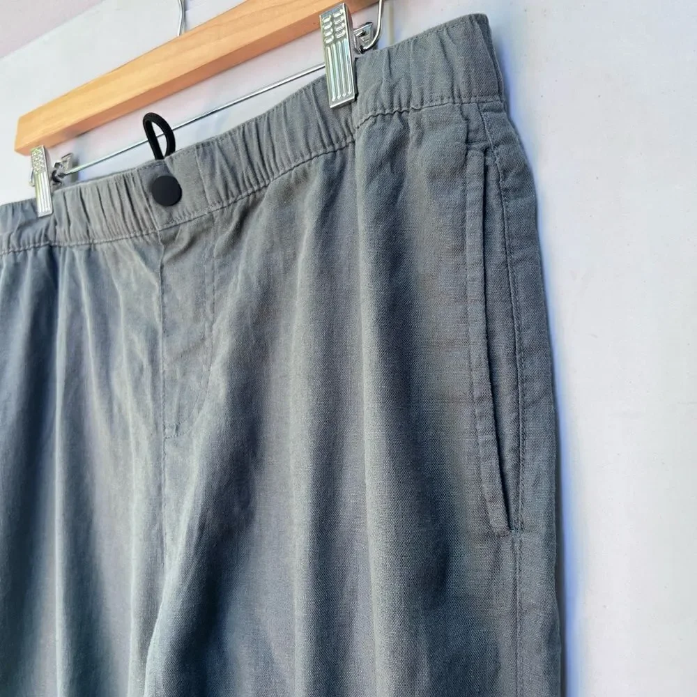 SAKS Fifth Avenue Linen Blend Joggers Ankle Zip Elastic Waist M